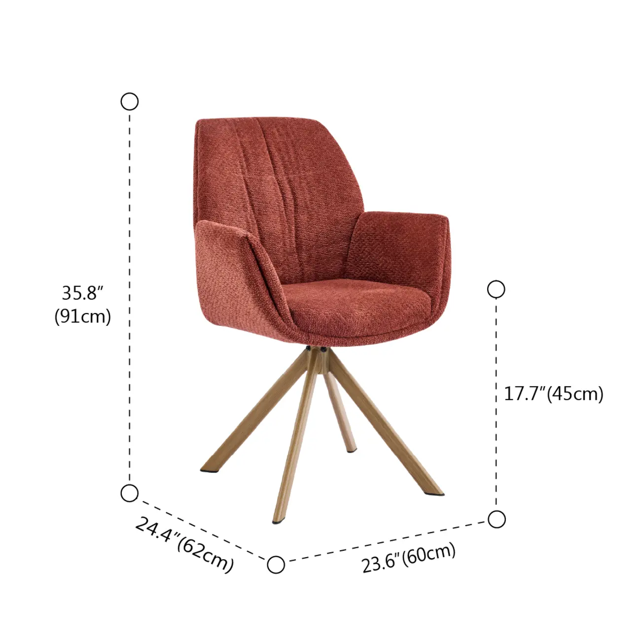 Red Swivel Modern Curved Back Fabric Arm Dining Chair #size | homeyfad