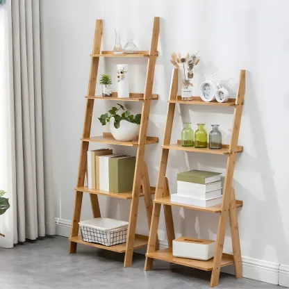 Simple Solid Wood 5-Tier Open Ladder Bookcase Image - 1