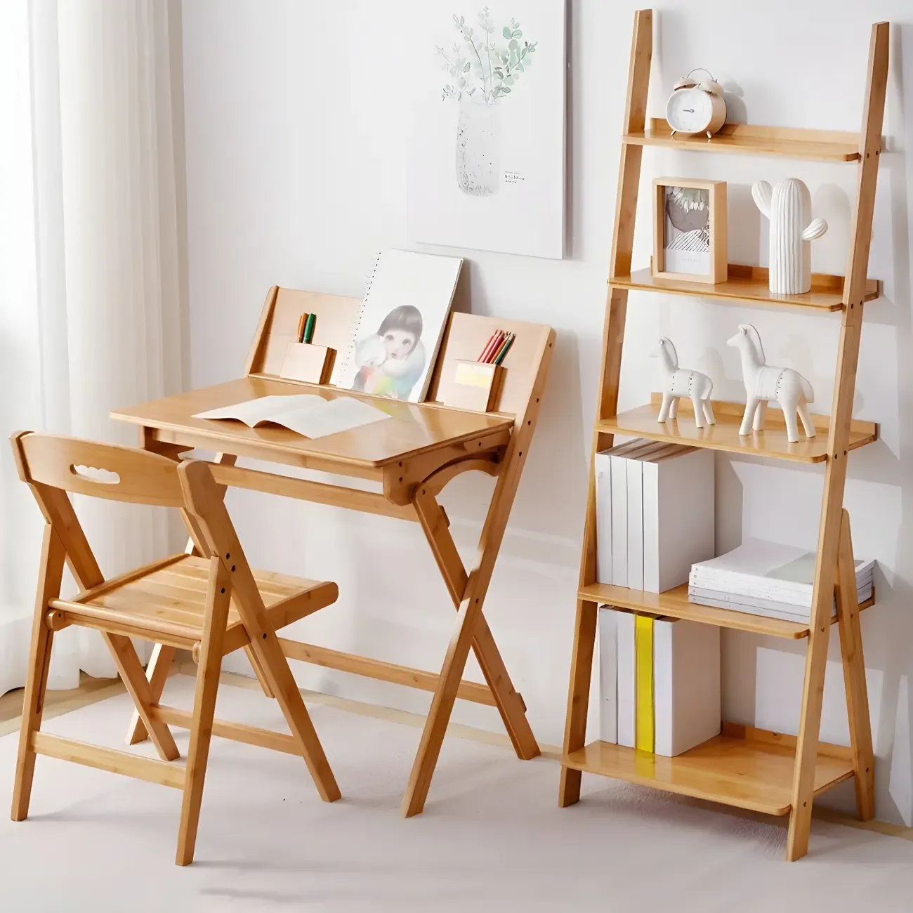 Simple Solid Wood 5-Tier Open Ladder Bookcase Image - 4