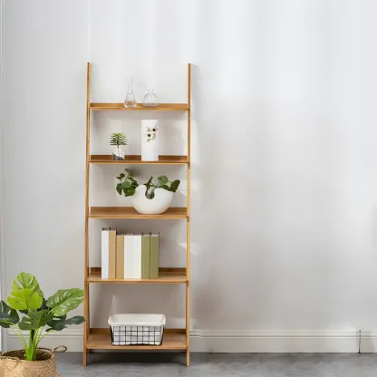 Simple Solid Wood 5-Tier Open Ladder Bookcase Image - 8