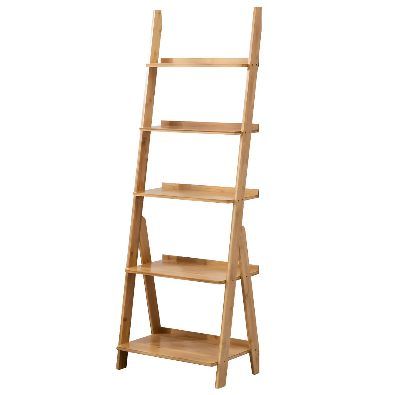 Simple Solid Wood 5-Tier Open Ladder Bookcase Image - 9 | homeyfad