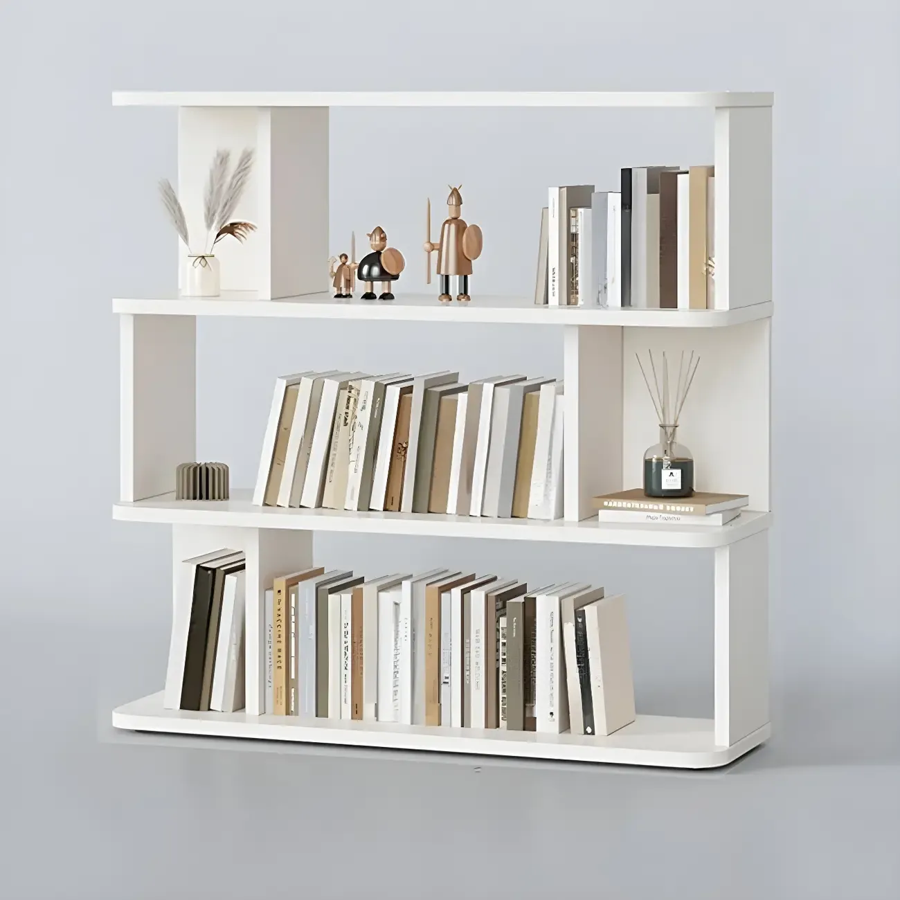 Tall Modern Walnut Open Back 6-Shelf Wood Bookcase Image - 9