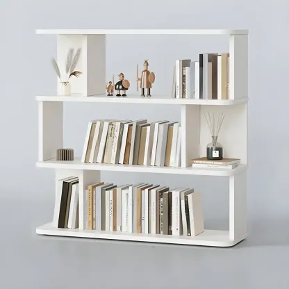 Tall Modern Walnut Open Back 6-Shelf Wood Bookcase Image - 9