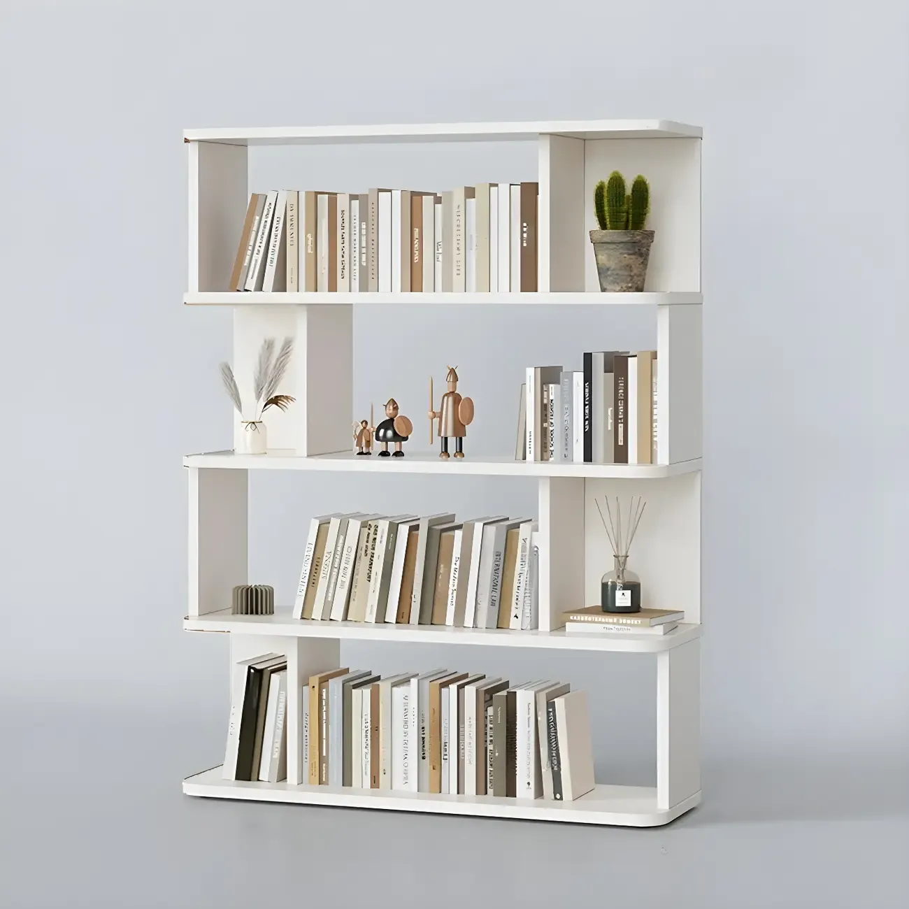 Tall Modern Walnut Open Back 6-Shelf Wood Bookcase Image - 13