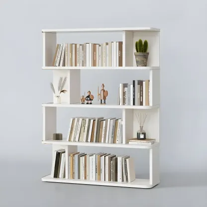 Tall Modern Walnut Open Back 6-Shelf Wood Bookcase Image - 13