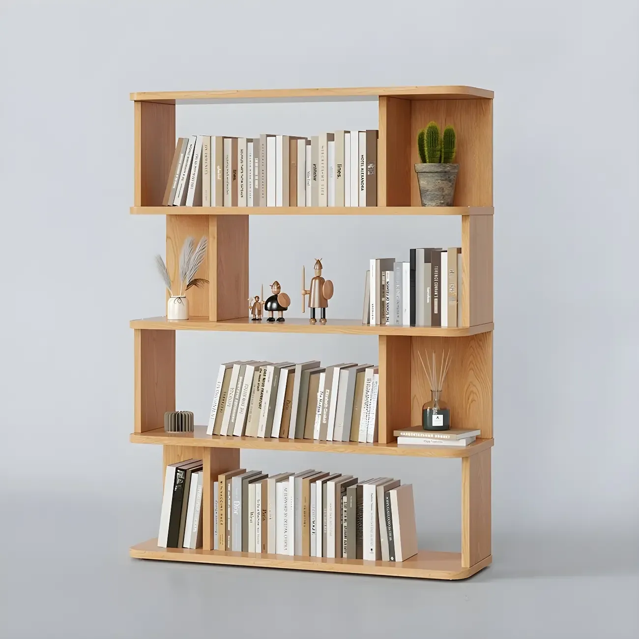 Tall Modern Walnut Open Back 6-Shelf Wood Bookcase Image - 14