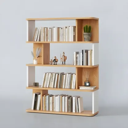 Tall Modern Walnut Open Back 6-Shelf Wood Bookcase Image - 16