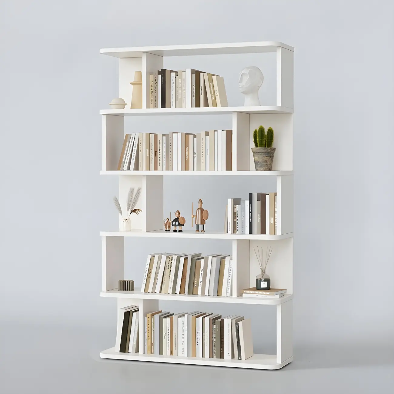 Tall Modern Walnut Open Back 6-Shelf Wood Bookcase Image - 17 | homeyfad