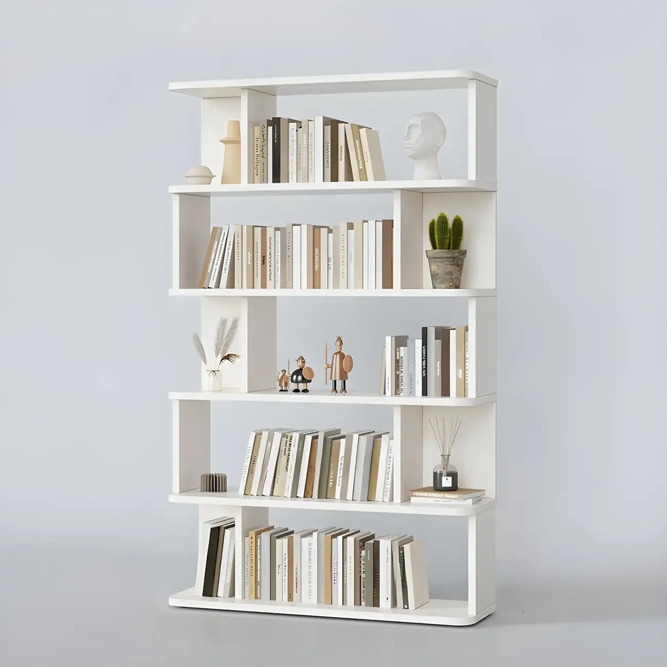 Tall Modern Walnut Open Back 6-Shelf Wood Bookcase Image - 17