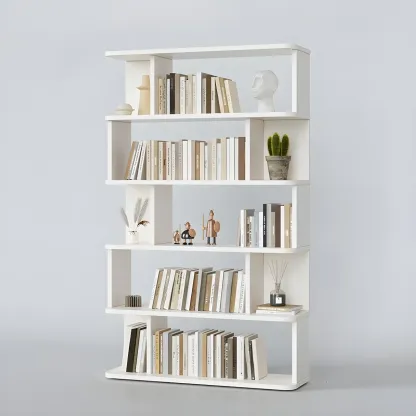 Tall Modern Walnut Open Back 6-Shelf Wood Bookcase Image - 17