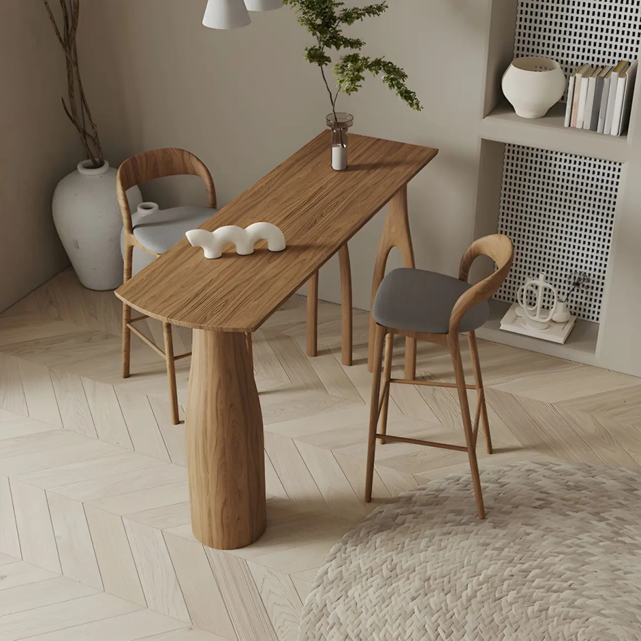 Mid-Century Modern Wood Faux Leather Bar Stool Image - 2 | homeyfad