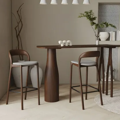 Mid-Century Modern Wood Faux Leather Bar Stool Image - 3