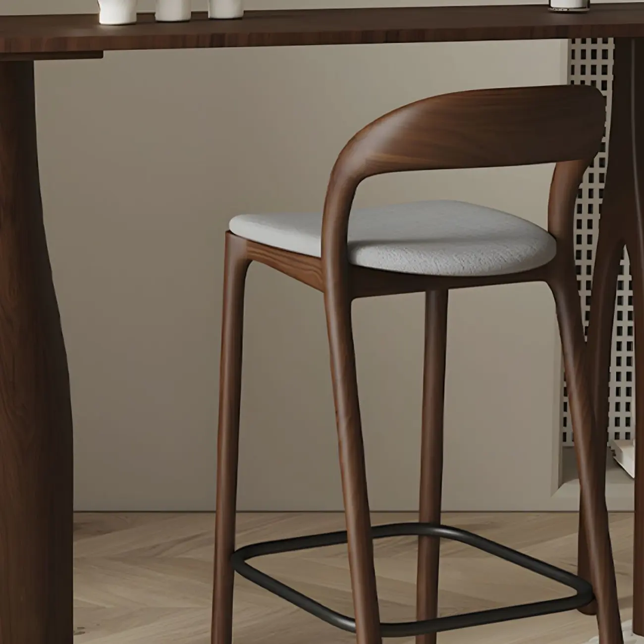 Mid-Century Modern Wood Faux Leather Bar Stool Image - 4 | homeyfad