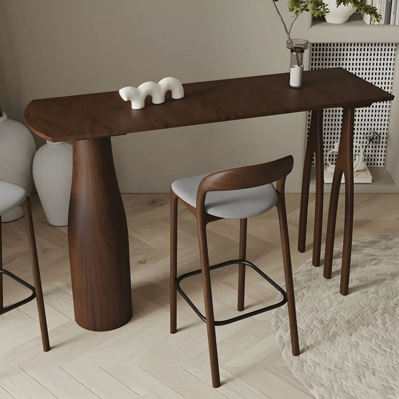 Mid-Century Modern Wood Faux Leather Bar Stool Image - 5 | homeyfad