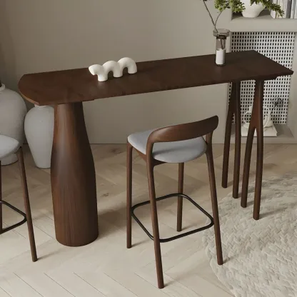 Mid-Century Modern Wood Faux Leather Bar Stool Image - 5