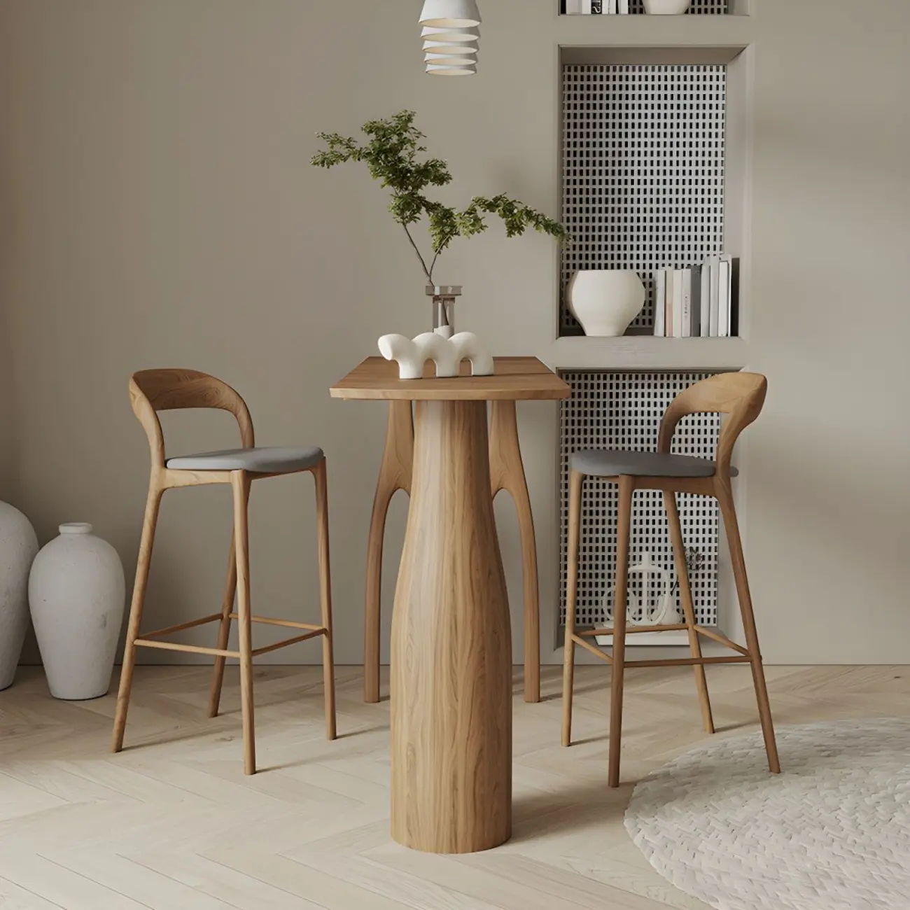 Mid-Century Modern Wood Faux Leather Bar Stool Image - 6 | homeyfad