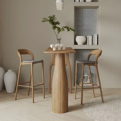 Mid-Century Modern Wood Faux Leather Bar Stool Image - 6