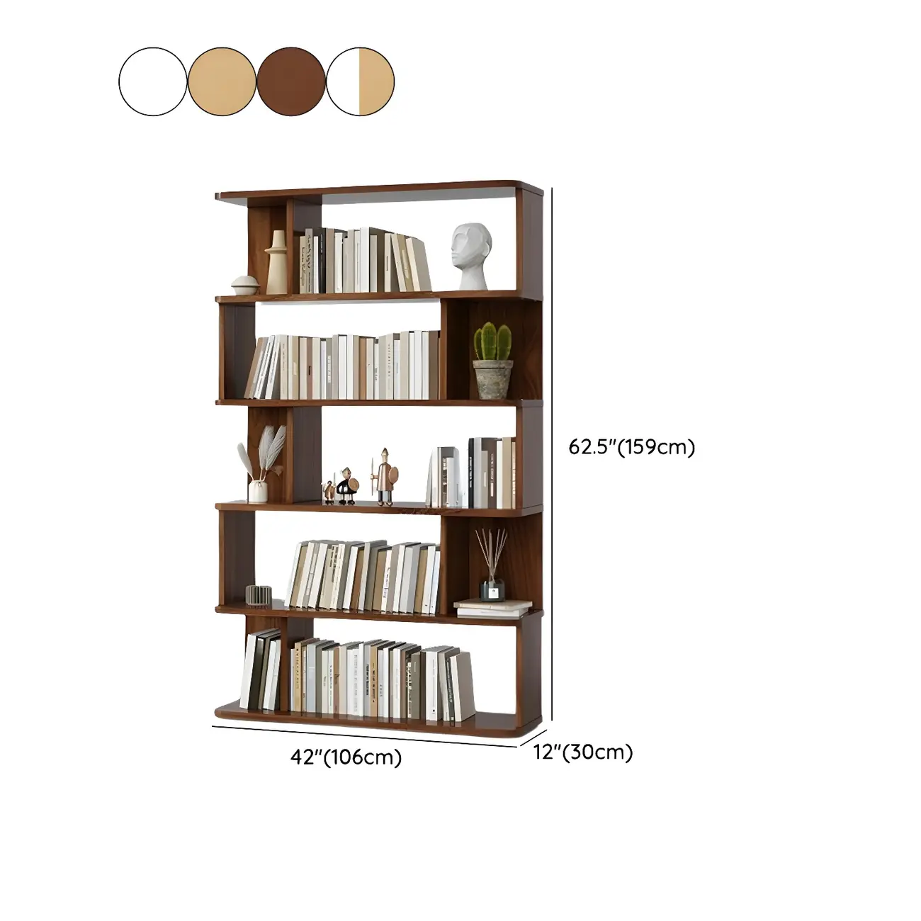 Tall Modern Walnut Open Back 6-Shelf Wood Bookcase Image - 27 | homeyfad