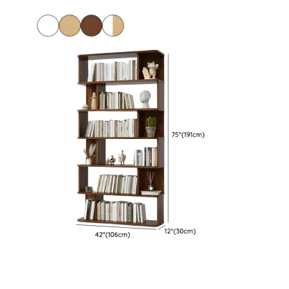 Tall Modern Walnut Open Back 6-Shelf Wood Bookcase Image - 28