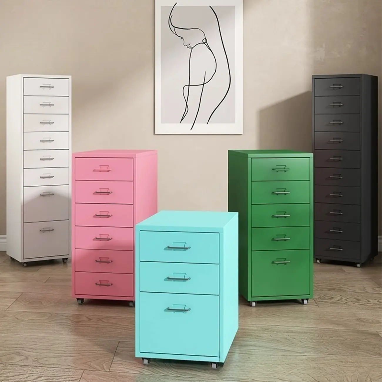 Nordic Vertical Metal Filing Cabinet with Casters for Home Office Image - 1 | homeyfad