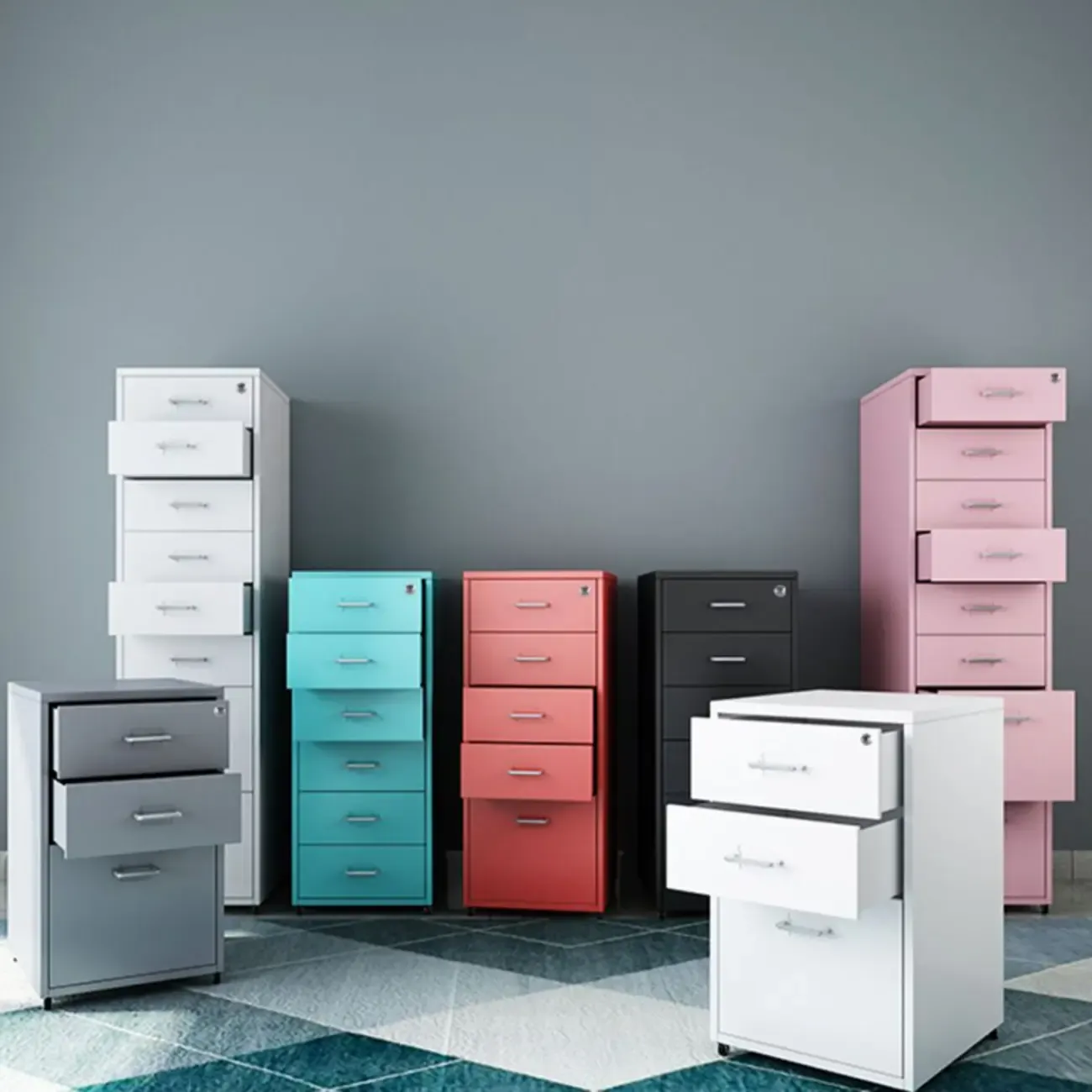 Nordic Vertical Metal Filing Cabinet with Casters for Home Office Image - 7