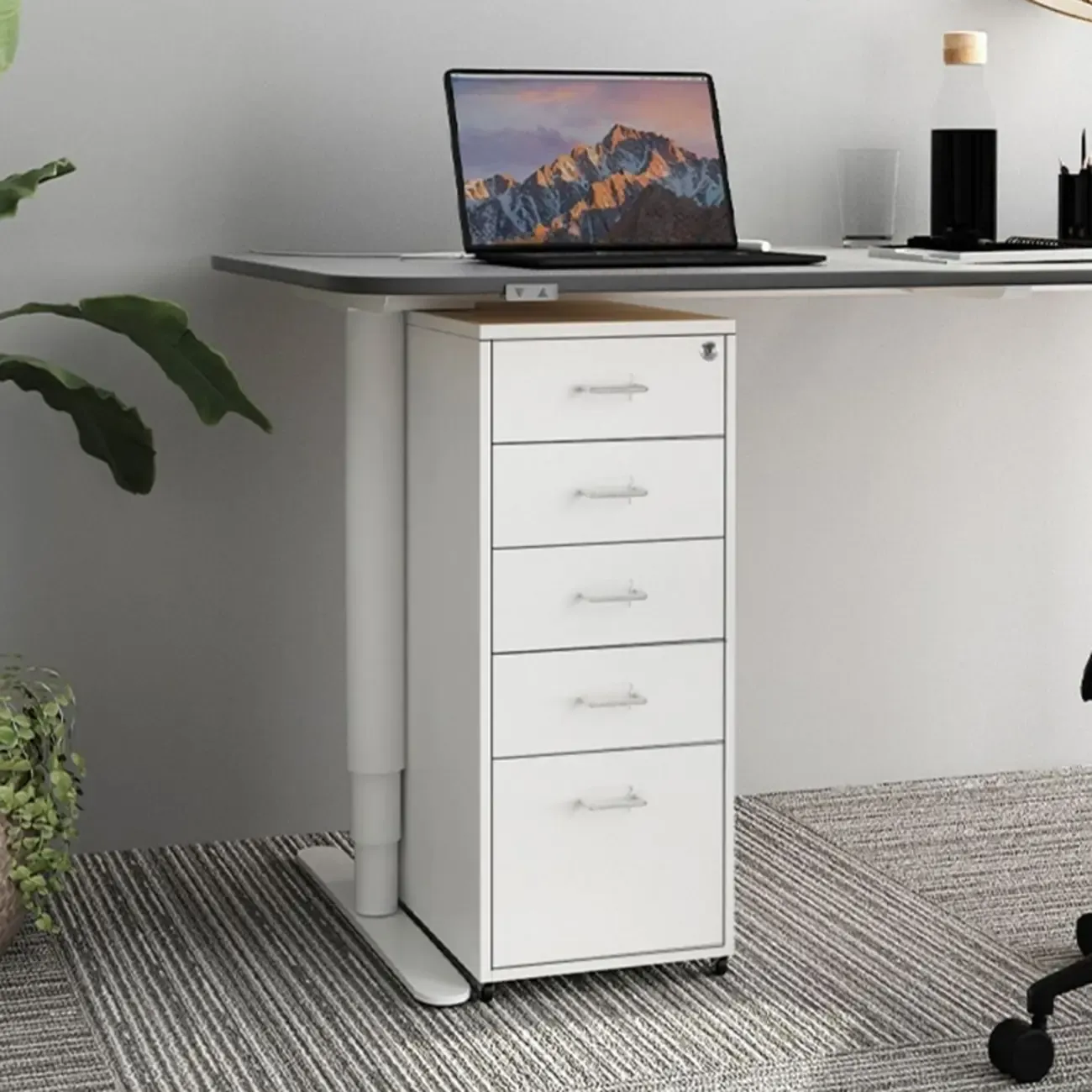 Nordic Vertical Metal Filing Cabinet with Casters for Home Office Image - 19
