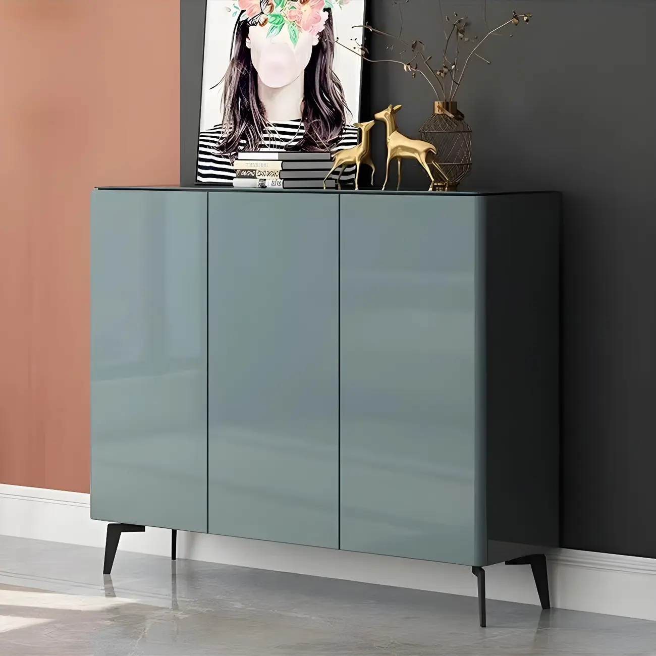 Gloss Green Wood Shoe Storage Cabinet for Entryway Image - 1 | homeyfad