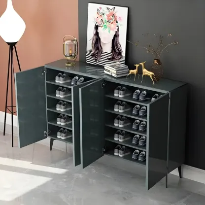 Gloss Green Wood Shoe Storage Cabinet for Entryway Image - 2