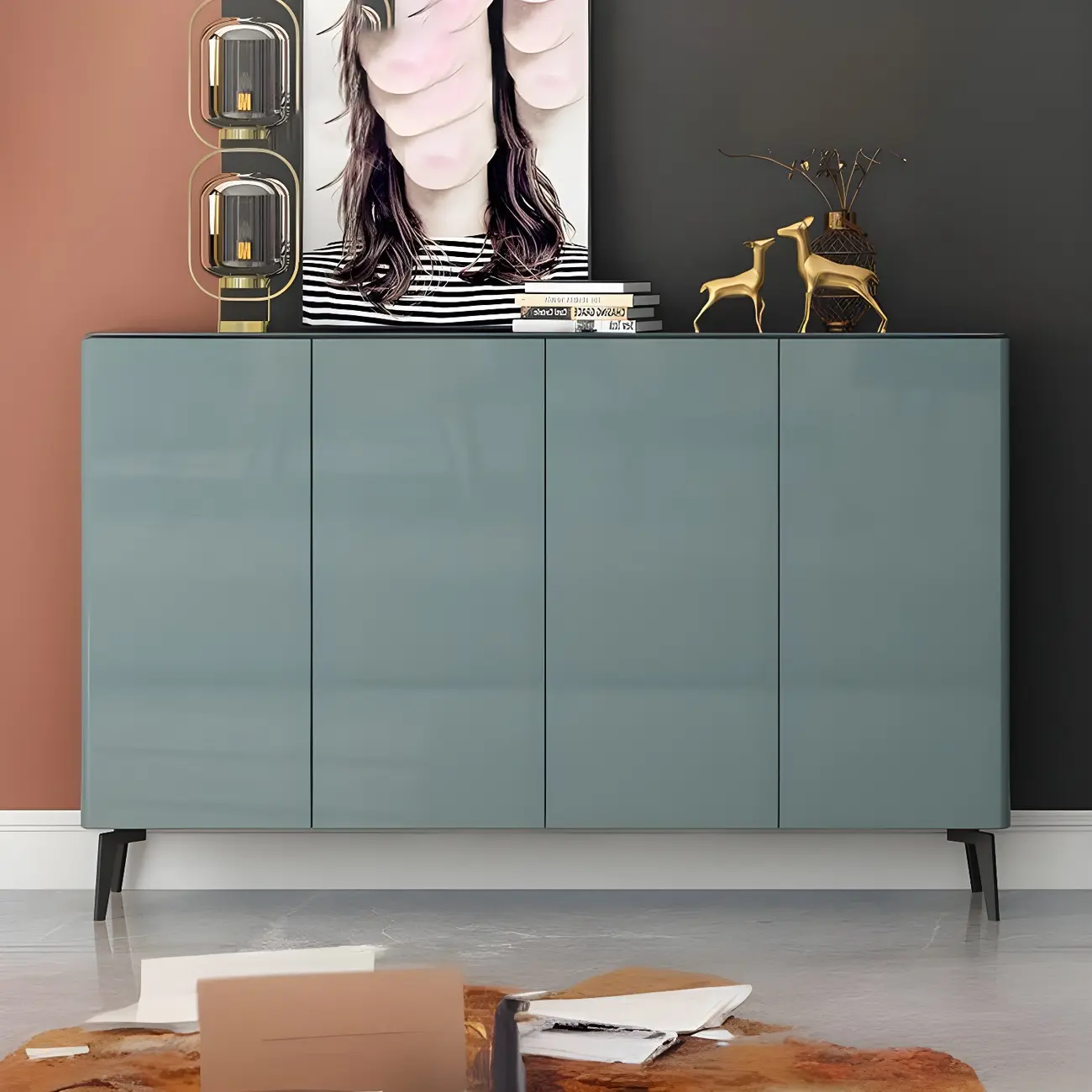 Gloss Green Wood Shoe Storage Cabinet for Entryway Image - 5 | homeyfad