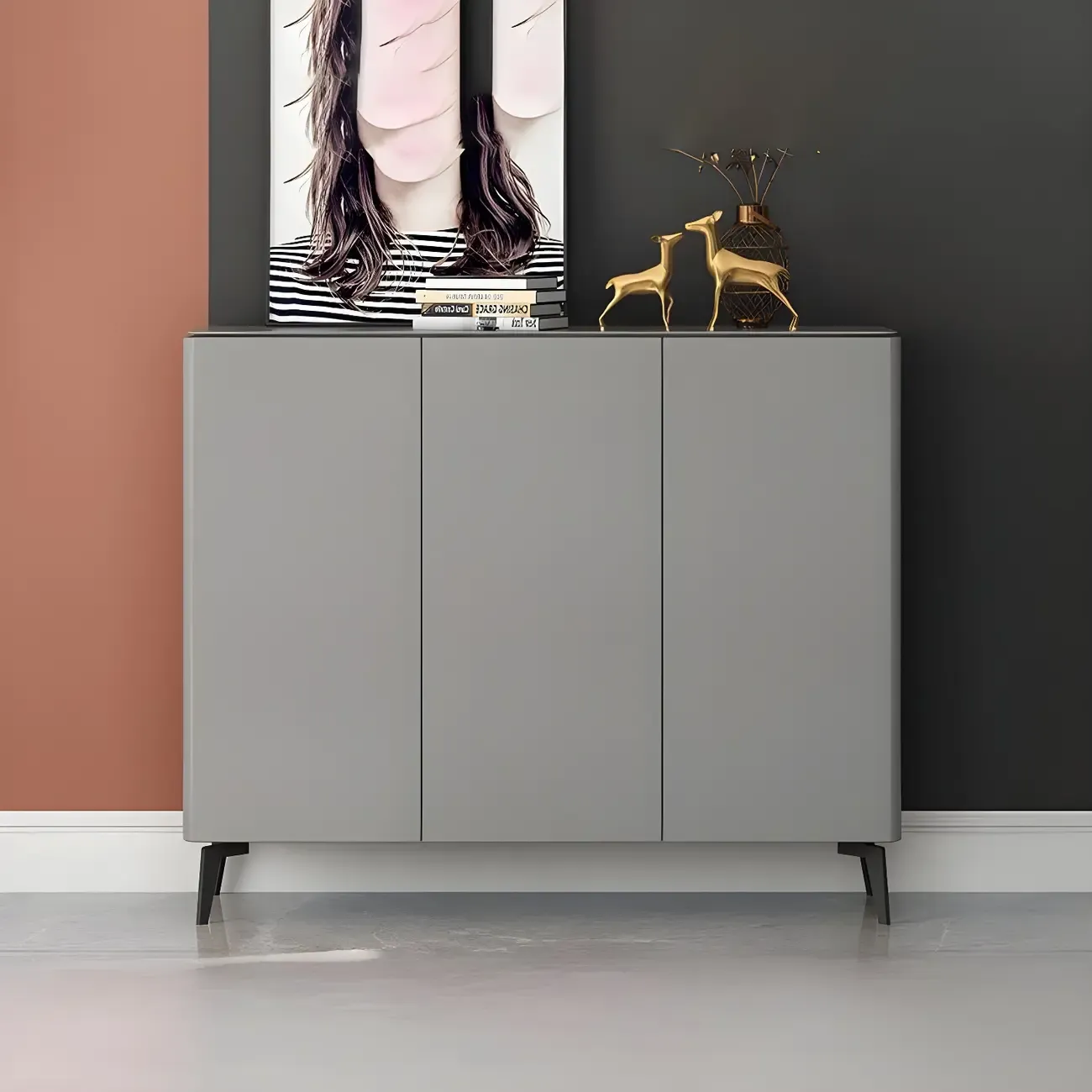 Gloss Green Wood Shoe Storage Cabinet for Entryway Image - 9