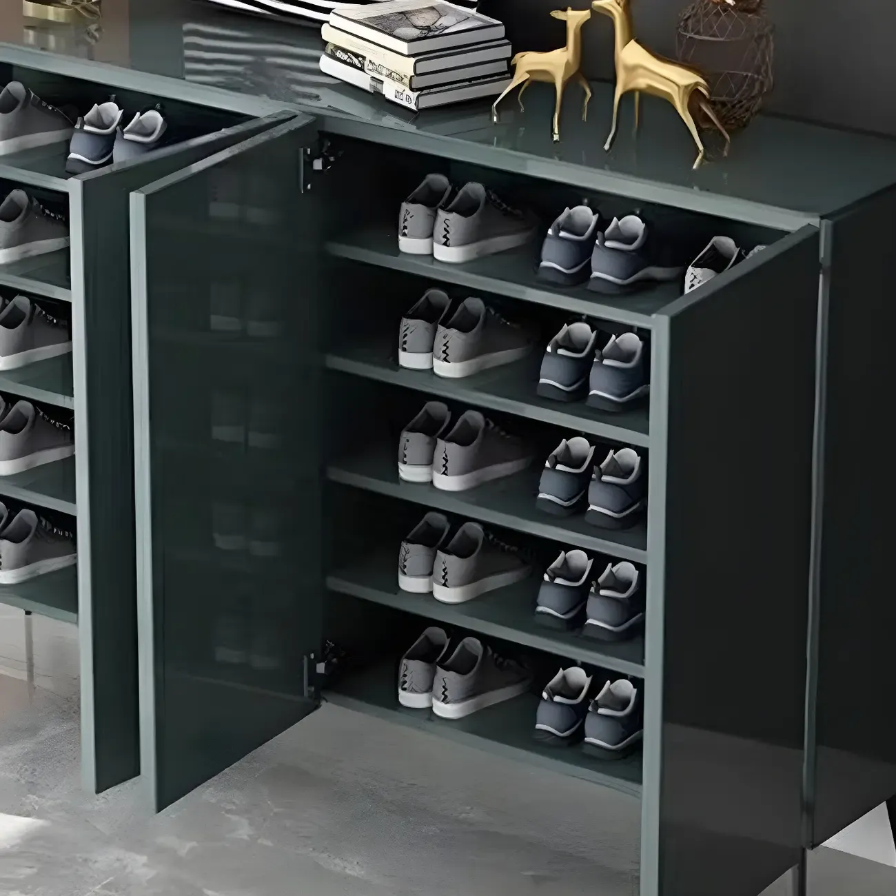 Gloss Green Wood Shoe Storage Cabinet for Entryway Image - 10