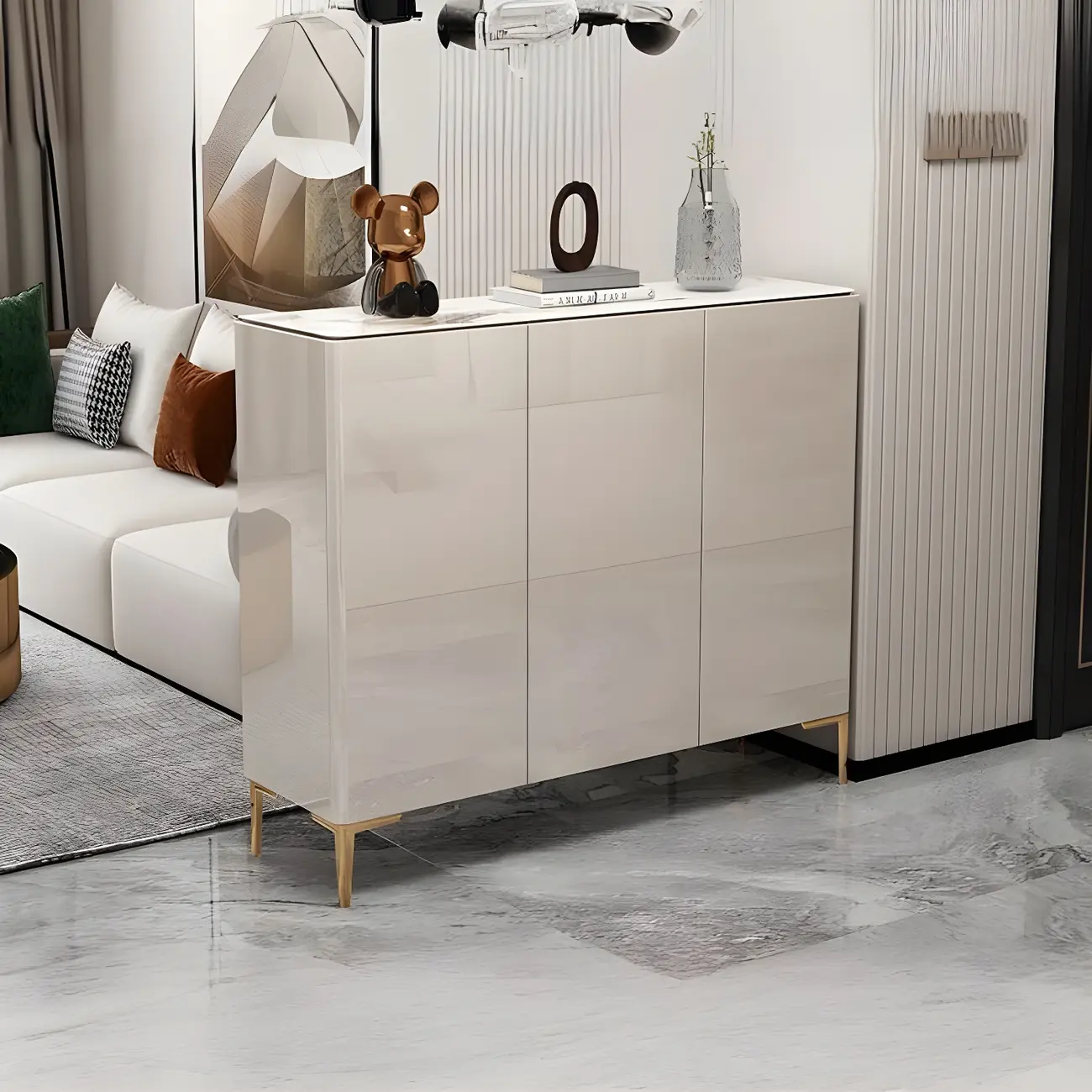 Gloss Green Wood Shoe Storage Cabinet for Entryway Image - 14 | homeyfad