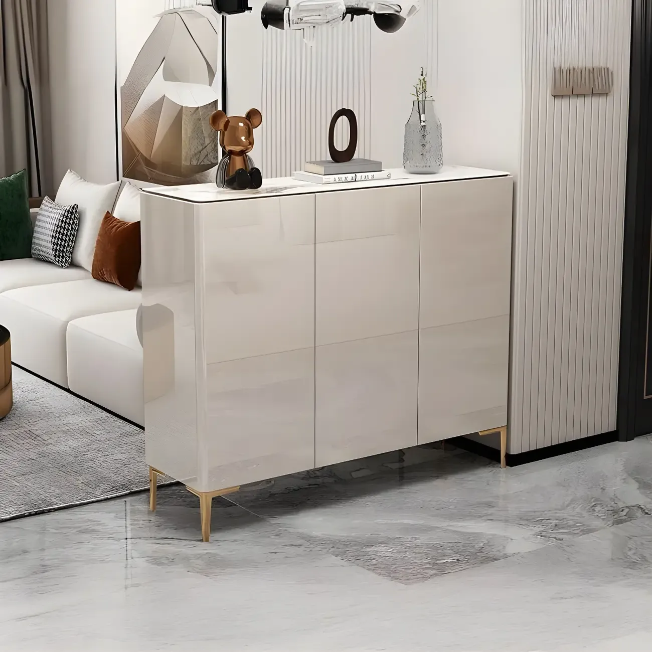 Gloss Green Wood Shoe Storage Cabinet for Entryway Image - 14