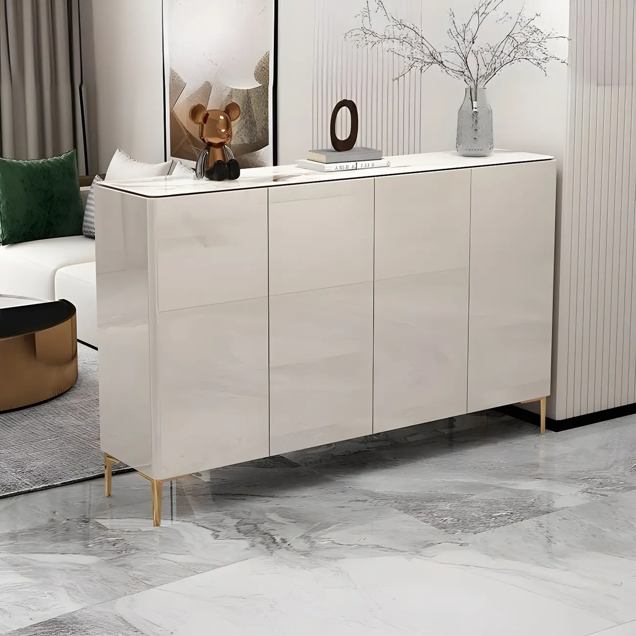 Gloss Green Wood Shoe Storage Cabinet for Entryway Image - 15 | homeyfad