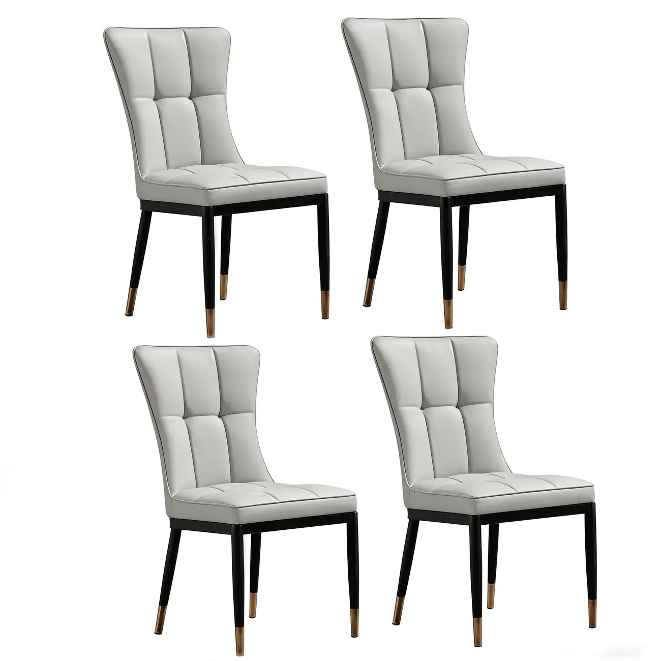 Armless Grey Tufted Leather High Back Dining Chair Image - 22 | homeyfad