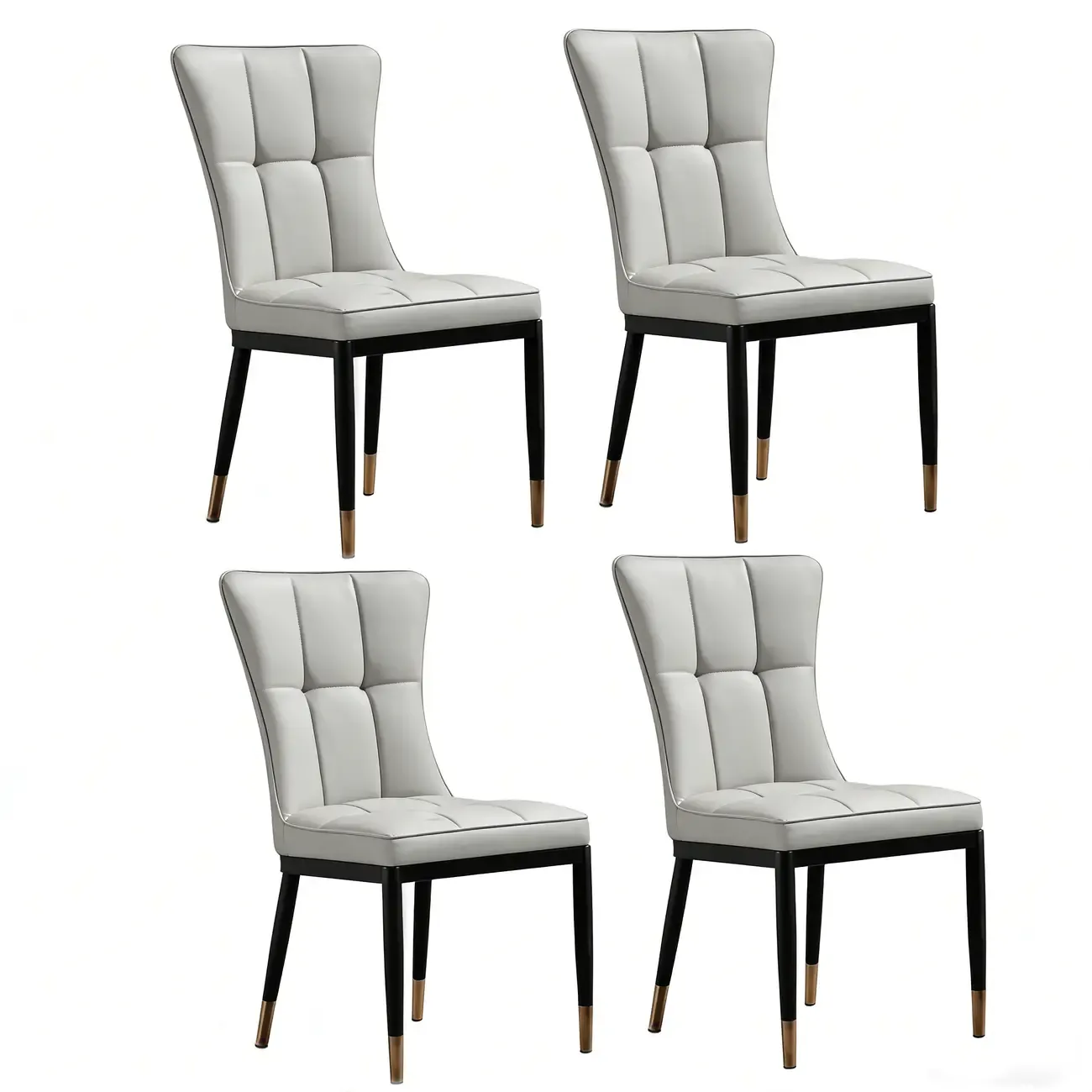 Armless Grey Tufted Leather High Back Dining Chair Image - 22