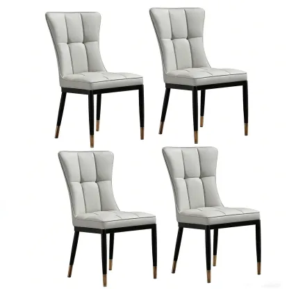 Armless Grey Tufted Leather High Back Dining Chair Image - 22