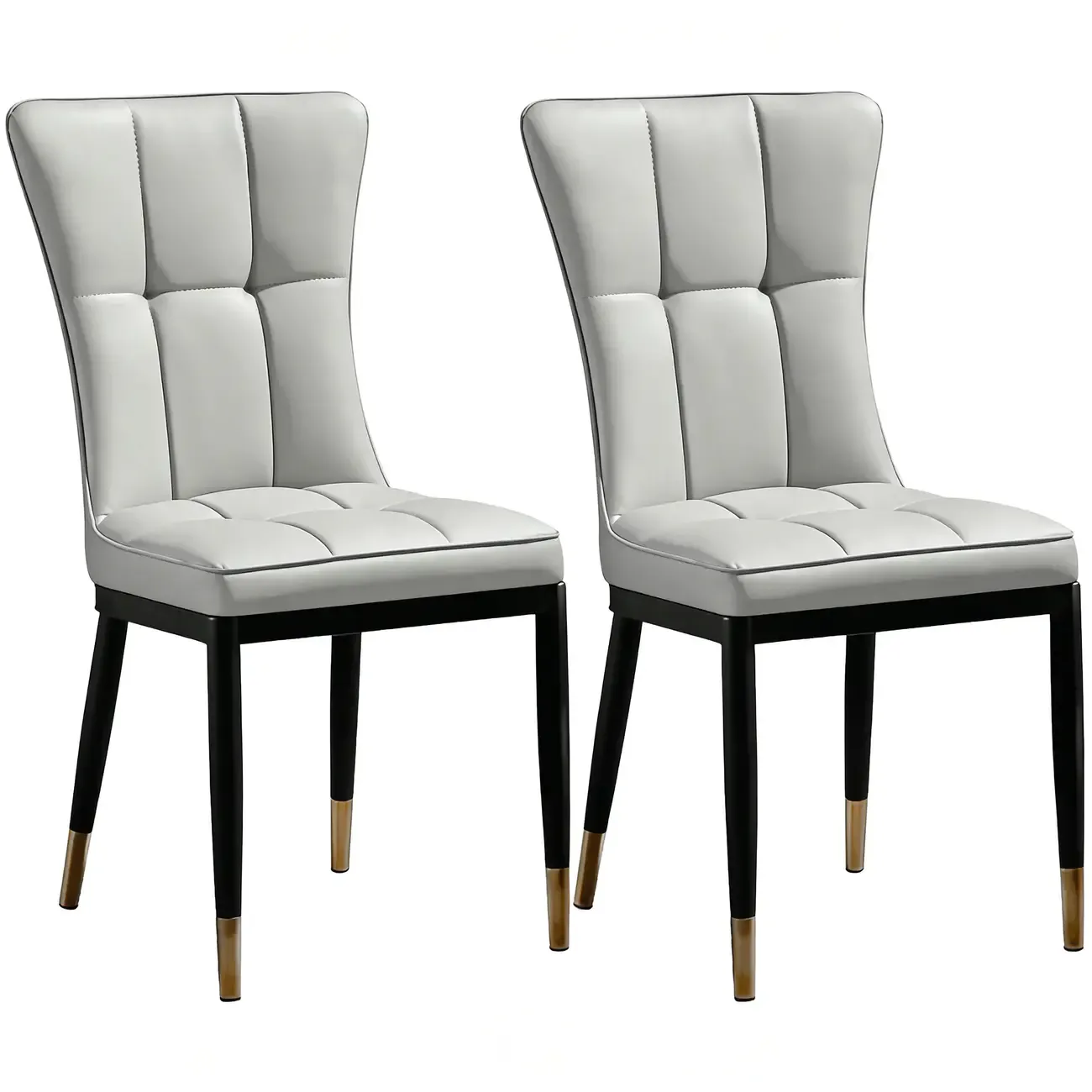 Armless Grey Tufted Leather High Back Dining Chair Image - 21