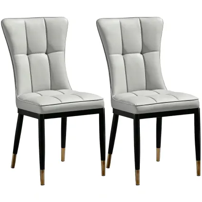 Armless Grey Tufted Leather High Back Dining Chair Image - 21