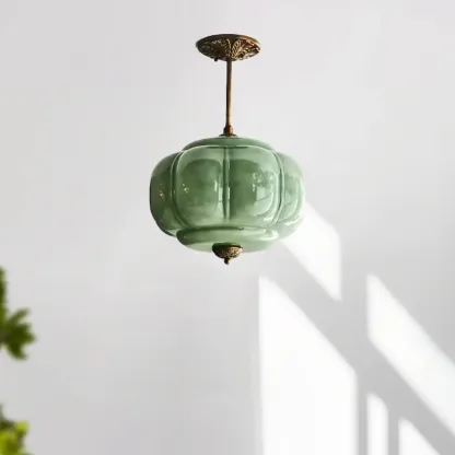 Elegant Glass Geometric Pendant Light Pumpkim Shaped Image - 1