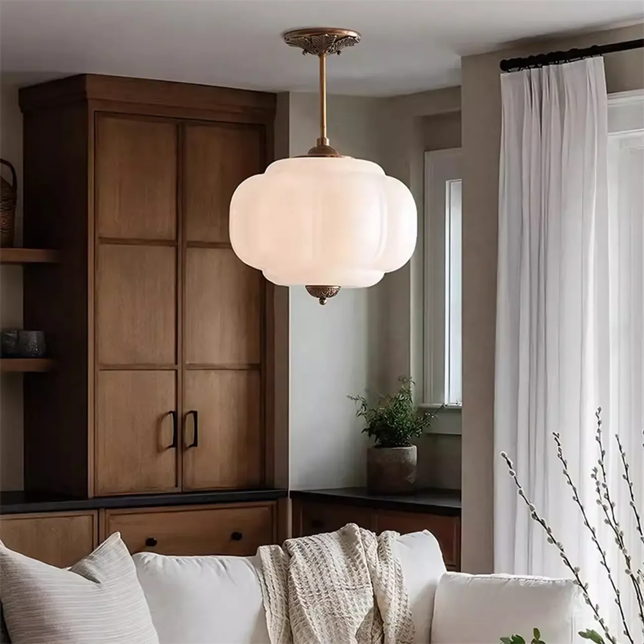 Elegant Glass Geometric Pendant Light Pumpkim Shaped Image - 3