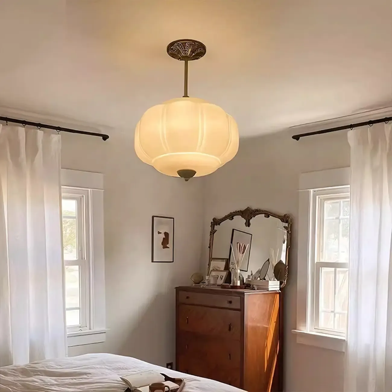 Elegant Glass Geometric Pendant Light Pumpkim Shaped Image - 6