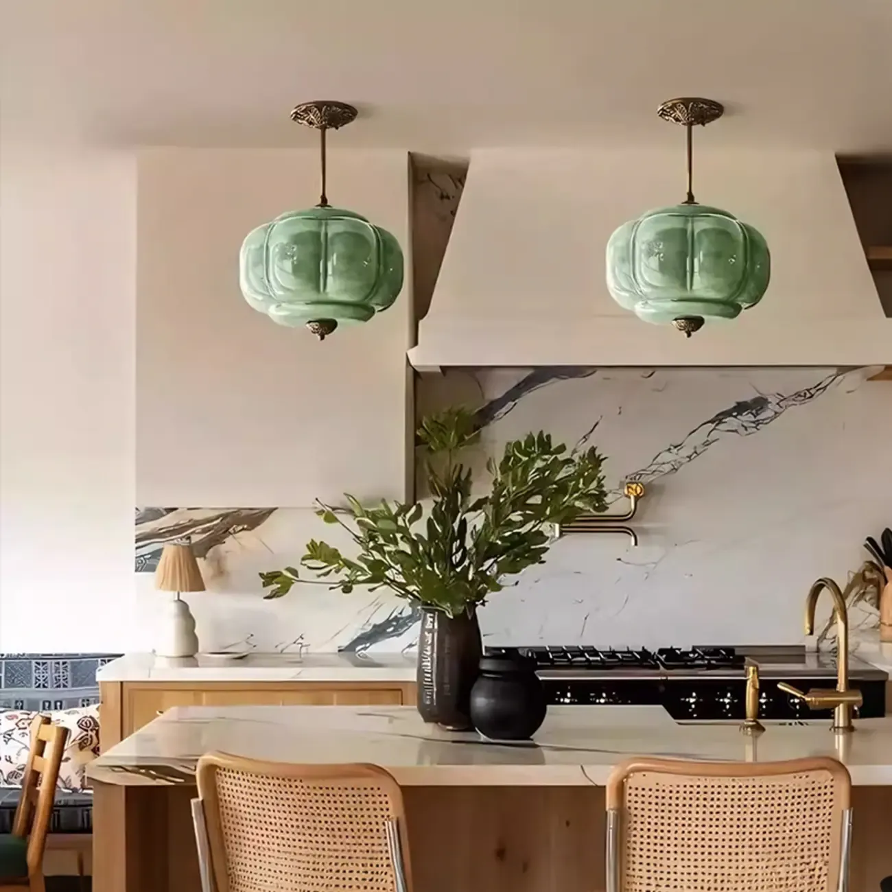 Elegant Glass Geometric Pendant Light Pumpkim Shaped Image - 7