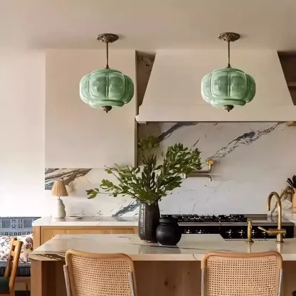 Elegant Glass Geometric Pendant Light Pumpkim Shaped Image - 7