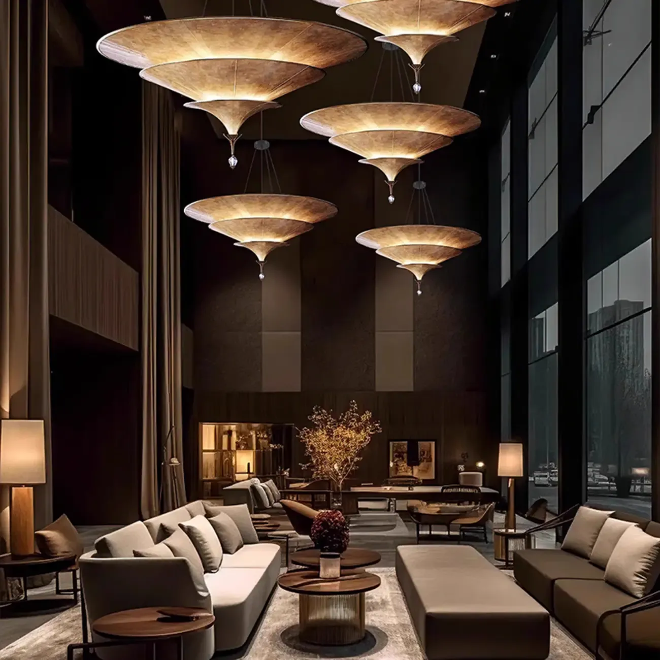 Art Deco Parasol-style Tiered Metal Large Pendant Light Image - 4