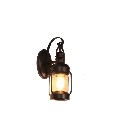 Industrial Black Metal Outdoor Wall Light with Glass Image - 4