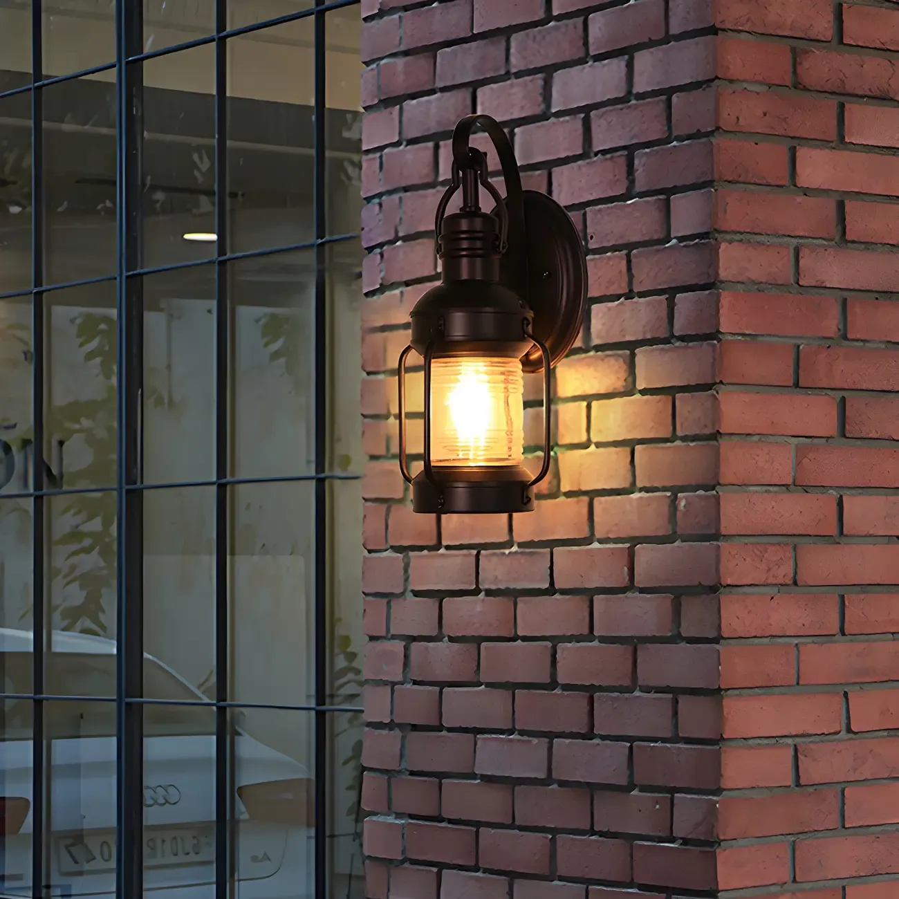 Industrial Black Metal Outdoor Wall Light with Glass Image - 5