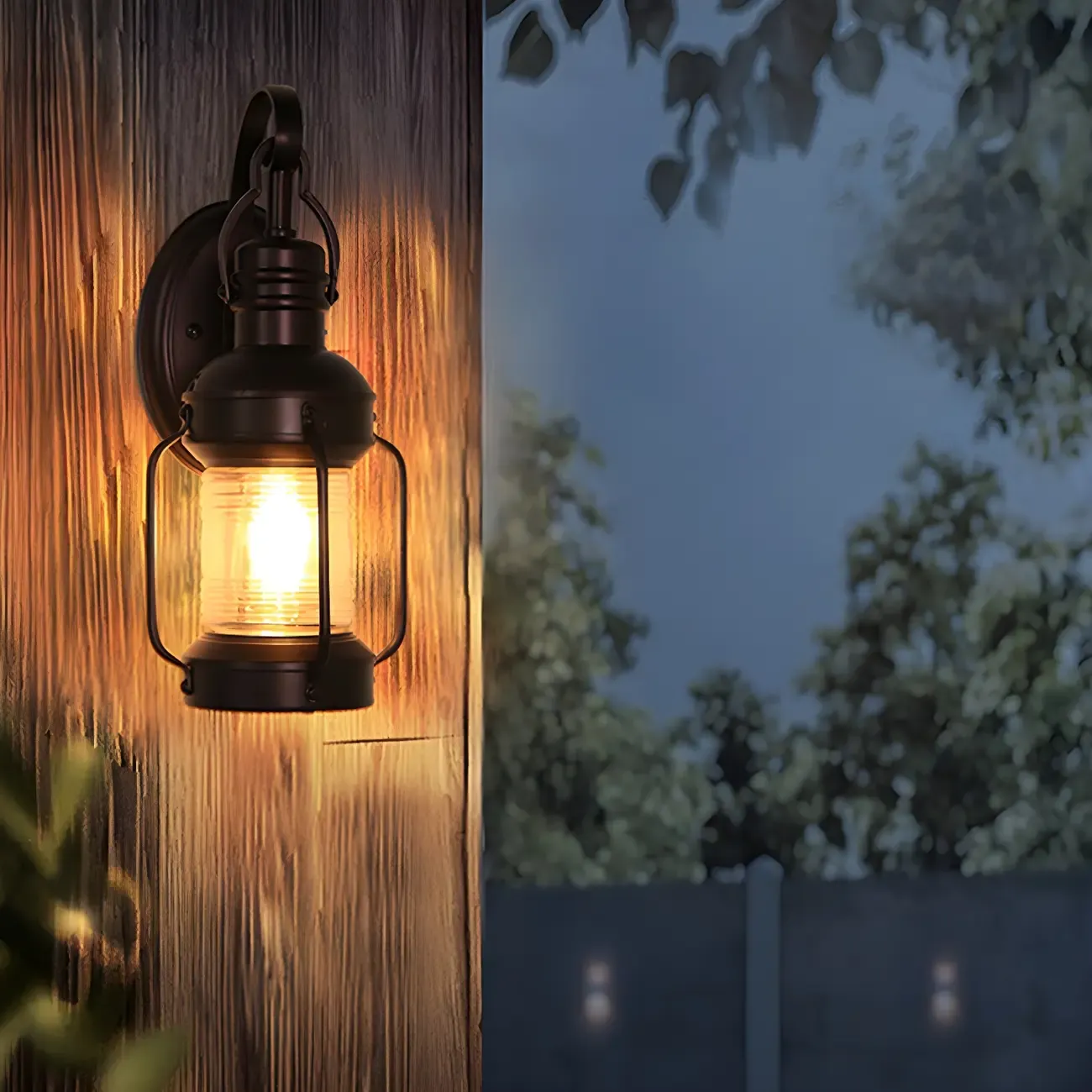 Industrial Black Metal Outdoor Wall Light with Glass Image - 6