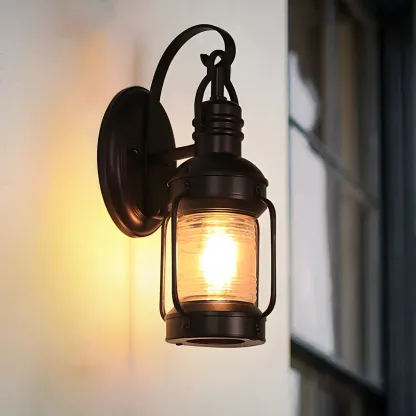 Industrial Black Metal Outdoor Wall Light with Glass Image - 8