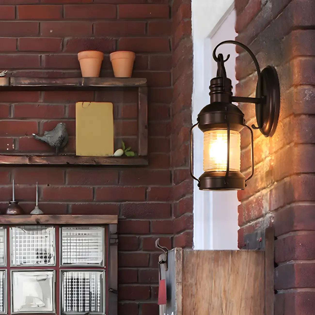 Industrial Black Metal Outdoor Wall Light with Glass Image - 12